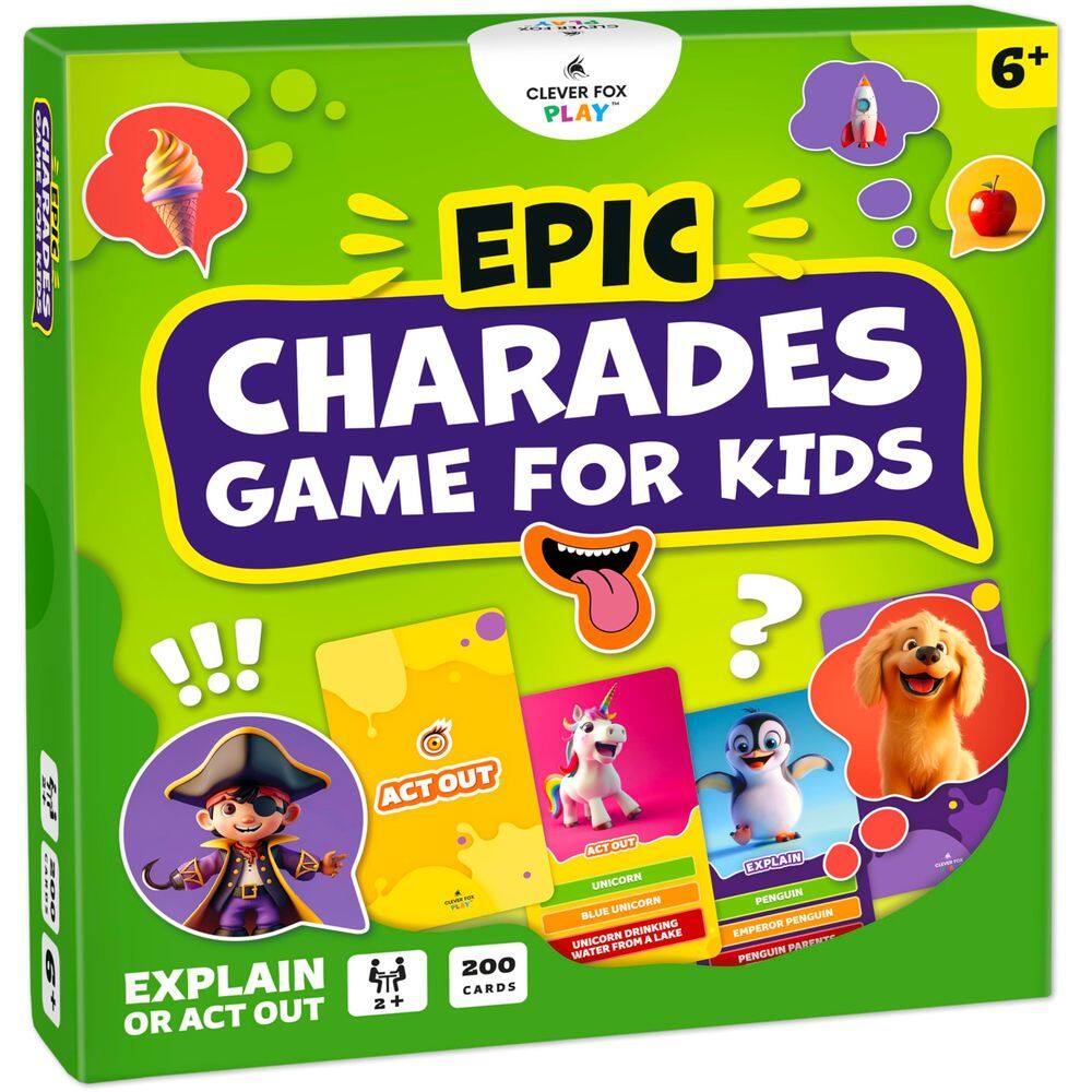 Jogo de charadas Clever Fox Play Epic para crianças maiores de 6 anos com 200 cartas
