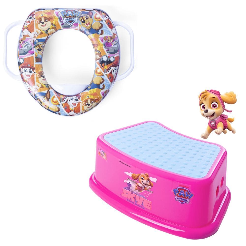 Kit Degrau Infantil Patrulha Canina Rosa + Redutor de Assento C/ Alça Patrulha Canina Colorido