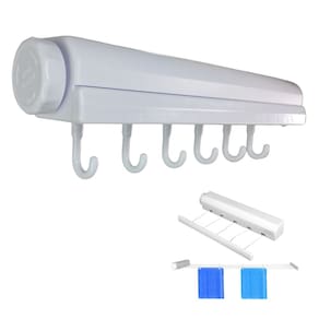 Varal Retratil Automatico de Parede 5 Cordas Extensivel Ajustavel 6 Ganchos Secador de Roupa Casa Apartamento Lavanderia Multiuso Orgnizaçao