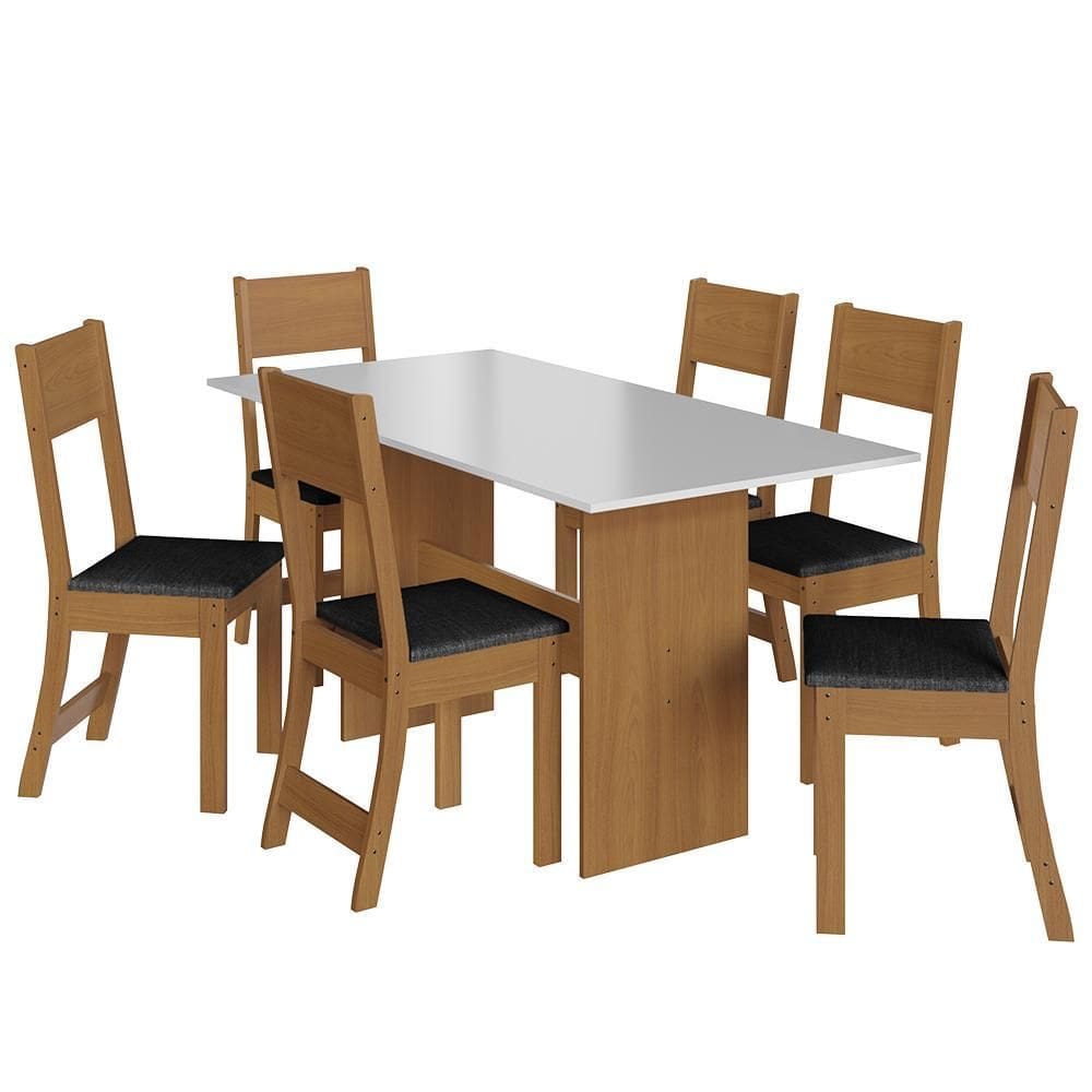 Mesa de Jantar Karla 150x76 com Tampo em MDP e 6 Cadeiras - Indekés