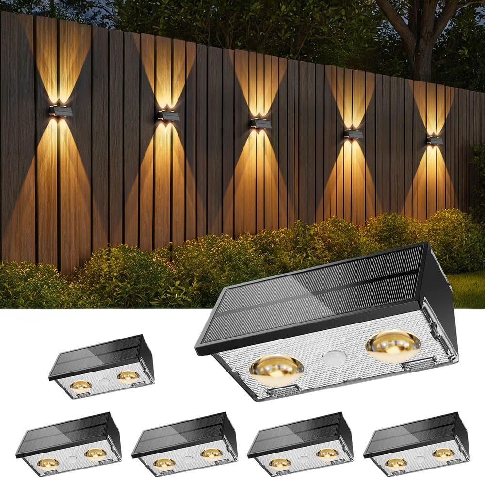 Solar Fence Lights Bridika, pacote com 6, 8 cores, impermeável