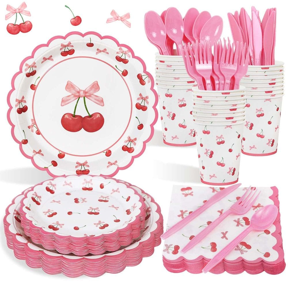 Conjunto de decorações de festa Caisehabu Cherry Birthday 175 unidades