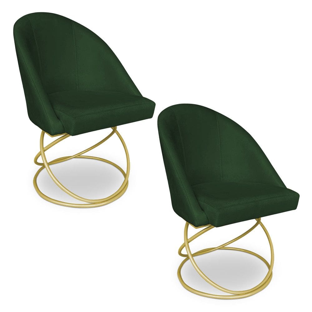 Kit 02 Cadeiras Poltrona de Jantar Bela Suede Vermelho Base Metálica Luxo Dourado - Pallazio