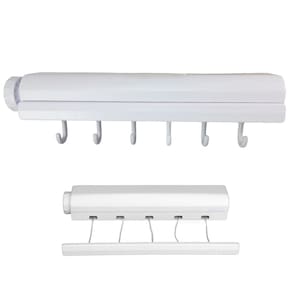 Varal Retratil de Parede 6 Ganchos 5 Cordas Ajustavel Extensivel Secador de Roupa Lavanderia Casa Apartamento Organizaçao