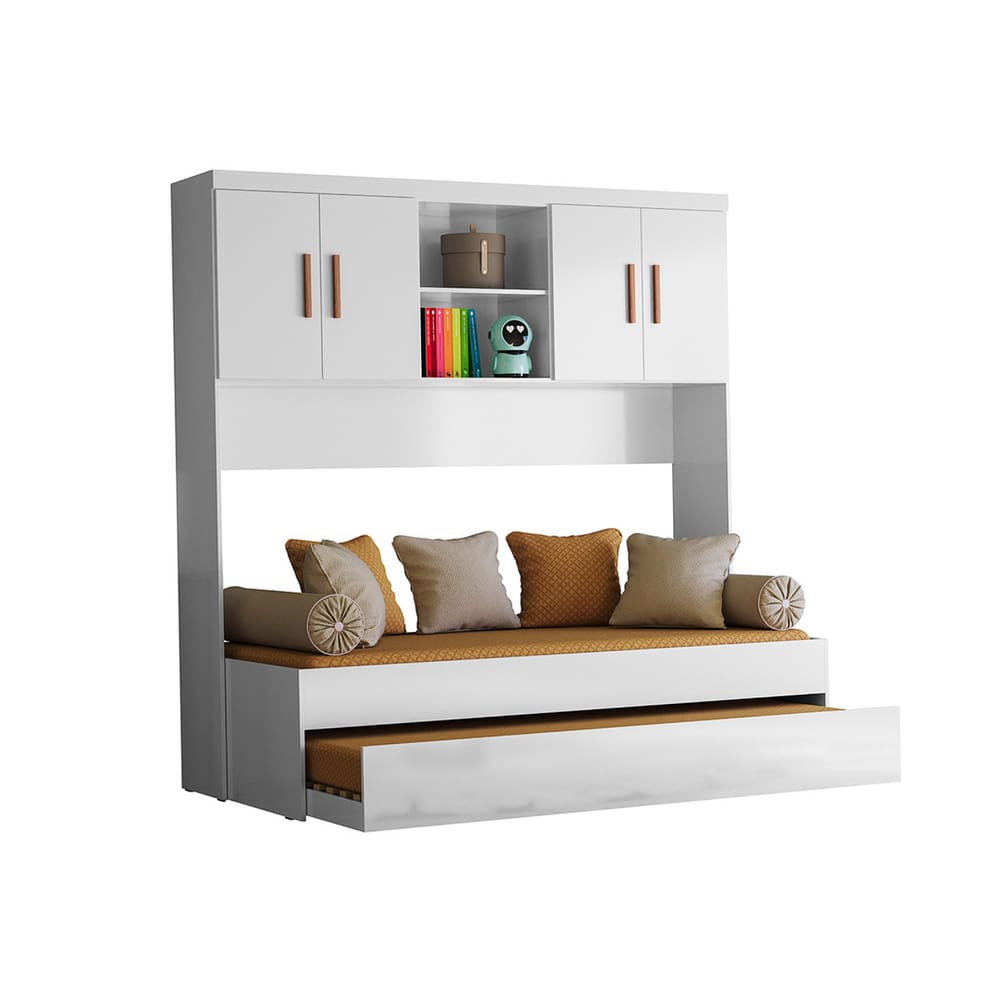 Quarto Modulado Ponte e Bicama Solteiro Ônix Flex Nature Branco Peternella