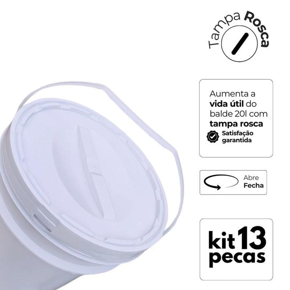 Balde Para Ração De Gato 20L Tampa De Rosquear - Kit 13 Pçs