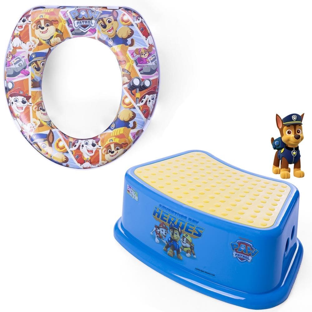 Kit Redutor de Assento Vaso Sanitário Infantil Desfralde com Degrau Banheiro Crescidinho Antiderrapante Patrulha Canina Azul Chase