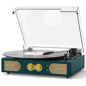 Toca-discos de vinil TANLANIN Vintage de 3 velocidades com alto-falantes verdes