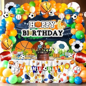 Conjunto de decorações de festa com tema esportivo com guirlanda em arco de balão