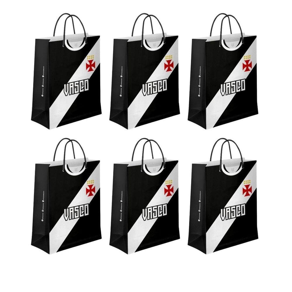 Kit 10 Sacolas M Papel Off-Set Alça Gorgurão Time Vasco