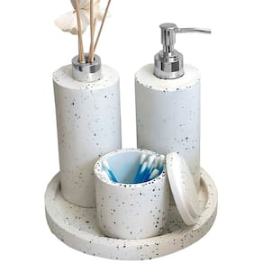 Kit Lavabo Banheiro Com Bandeja Luxo Saboneteira Aromatizador E Porta Cotonetes Artesanal Valvulas Prata