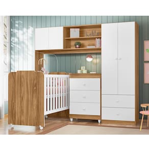 Quarto Compacto Infantil Sophia Nature/branco com Berço, Cômoda e Guarda-roupa Conjugado-peternella