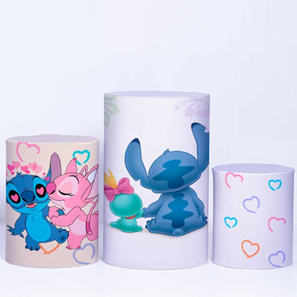 Trio de Capa Cilindro para Festa Infantil Veste Fácil c/ Elástico Lilo e Stitch