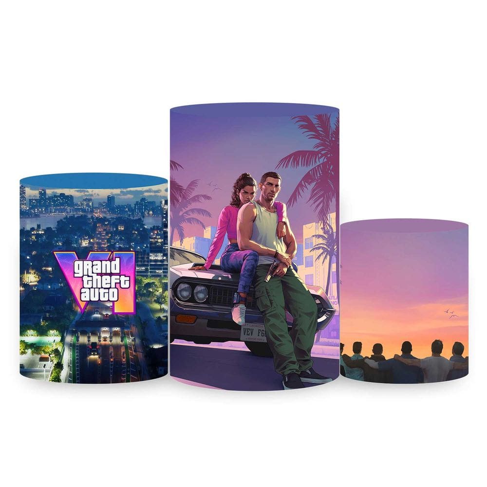 Trio de Capa Cilindro para Festa Infantil Veste c/ Elástico GTA VI - Fera Print