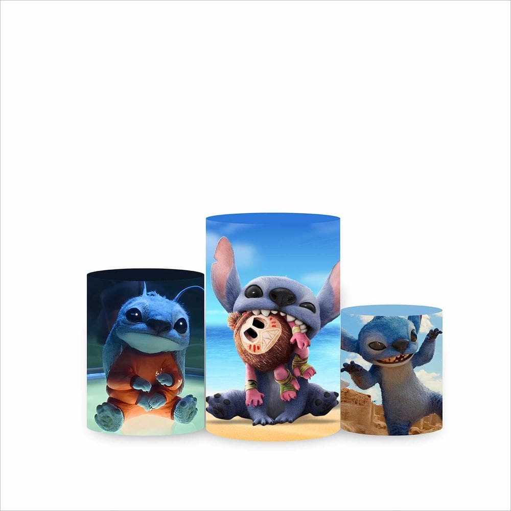 Trio de Capa Cilindro para Festa Infantil Veste Fácil c/ Elástico Lilo e Stitch - Fera Print