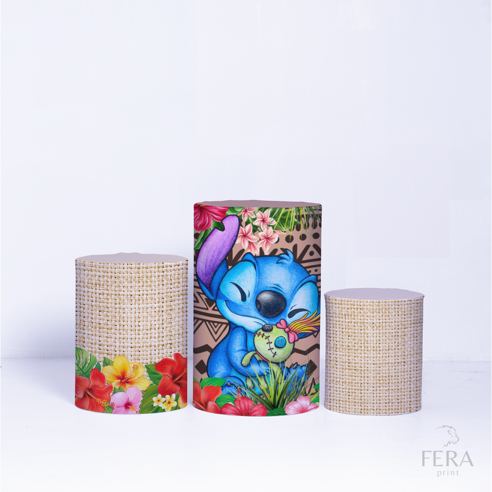 Trio de Capa Cilindro para Festa Infantil Veste Fácil C/elástico Lilo e Stitch