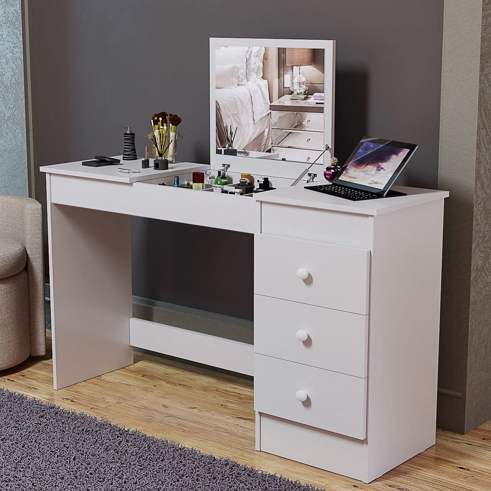 Mesa Penteadeira Com Espelho E 3 Gavetas Quarto Home Office