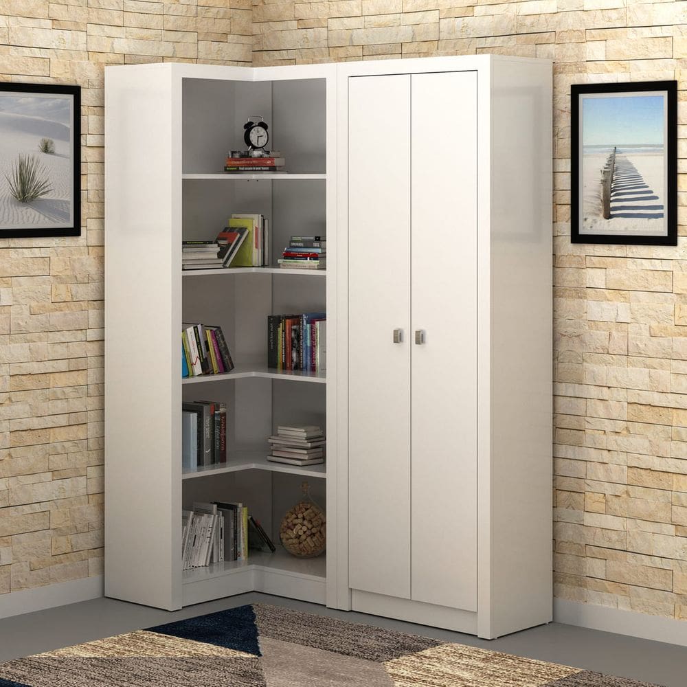 Conjunto de Estante de Canto com Armário 2 Portas Office Branco