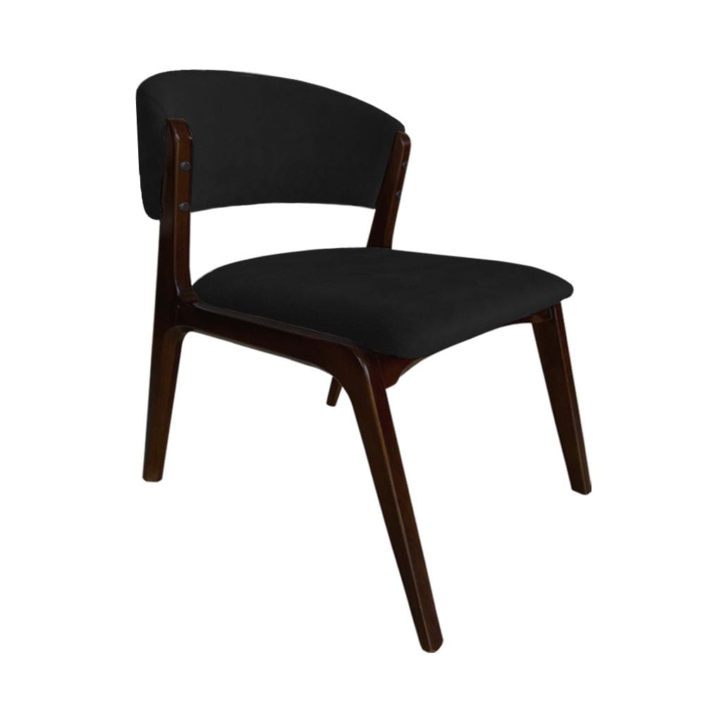 Cadeira Kethellen Premium Madeira Maciça Castanho Veludo Preto
