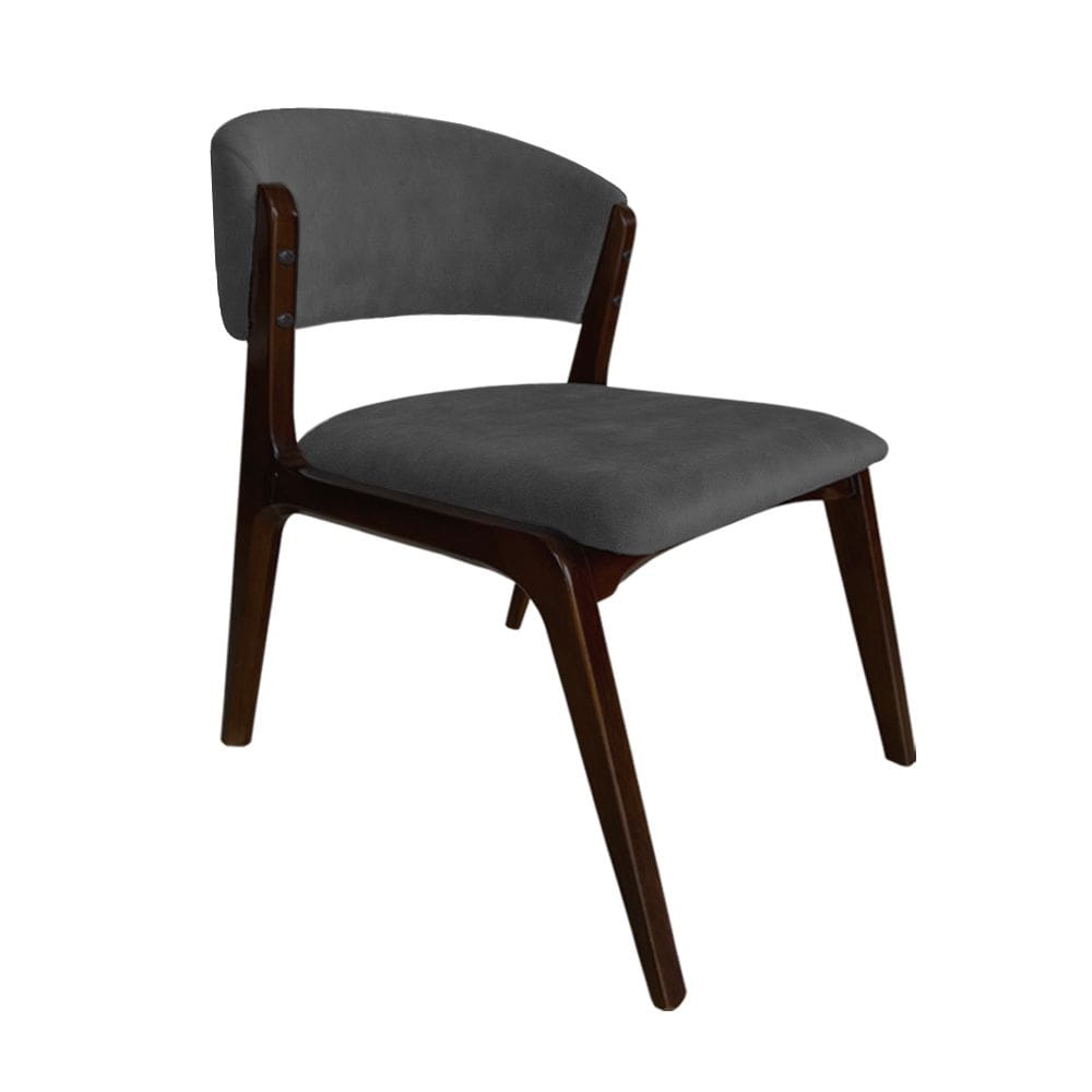 Cadeira Kethellen Premium Madeira Maciça Castanho Veludo Grafite