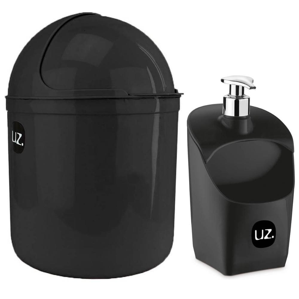 Kit Lixeira 4L Capacete E Dispenser De Detergente Porta Esponja