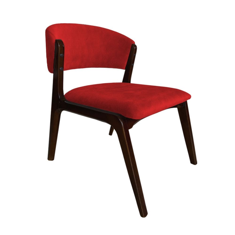Cadeira Kethellen Premium Madeira Maciça Castanho Veludo Vermelho