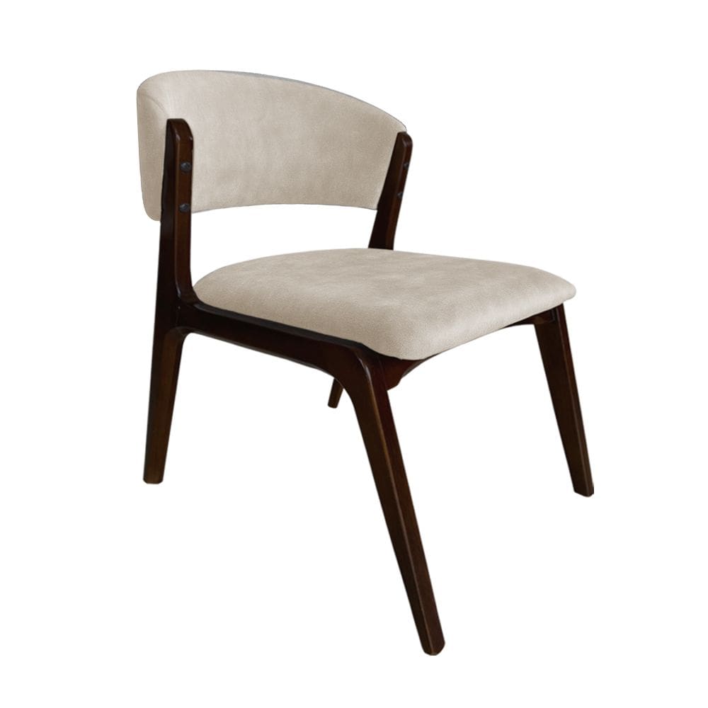 Cadeira Kethellen Premium Madeira Maciça Castanho Veludo Bege