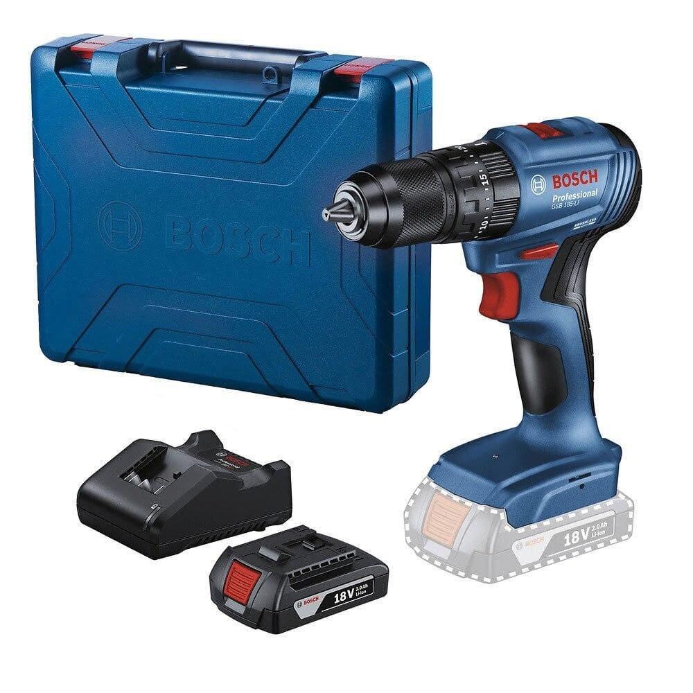 Furadeira e Parafusadeira de Impacto Bosch GSB 185-LI, 18V com Maleta e 1 Bateria