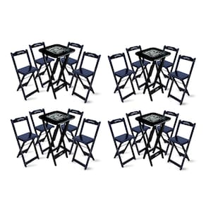 Kit 4 Conjuntos de Mesa Bistrô Dobrável Jack Daniel`s com 4 Banquetas de Madeira Preta