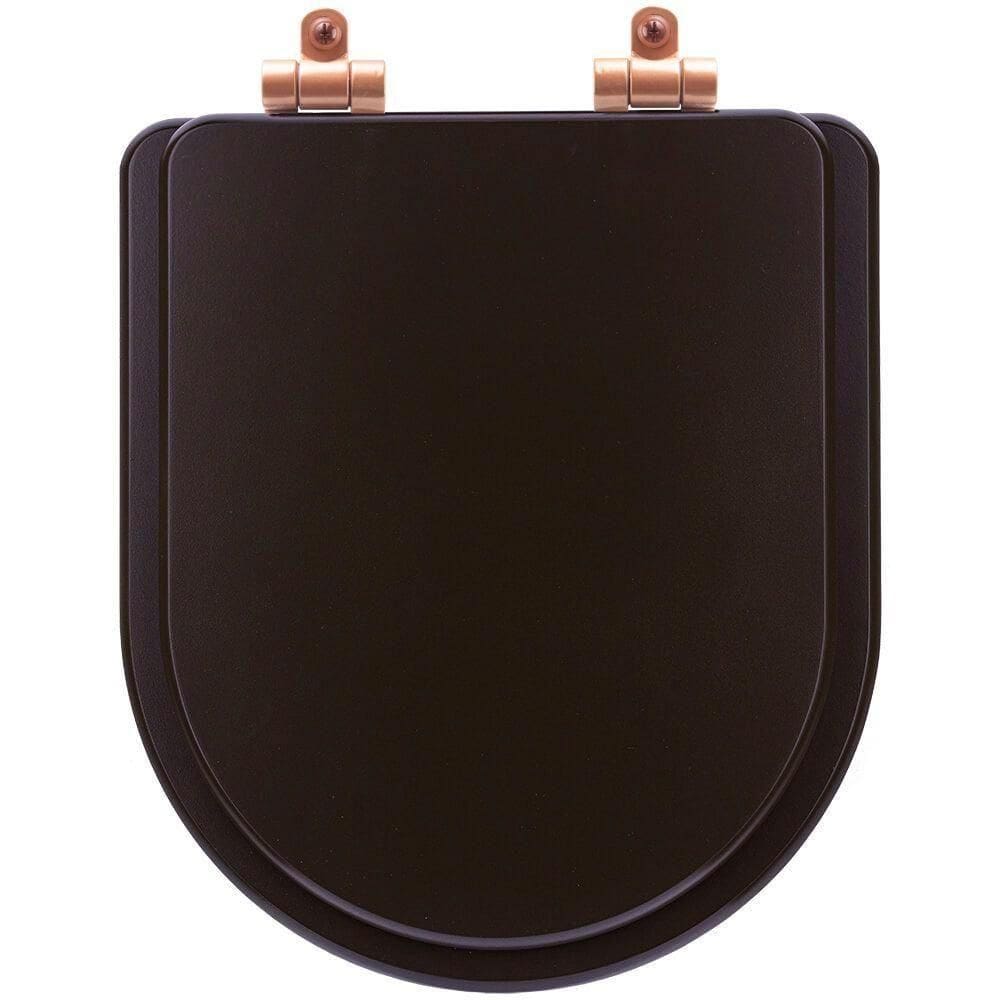 Tampa De Vaso Poliéster Com Amortecedor Link-lk Marrom Fosco Para Bacia Deca Com Ferragem Rose Gold