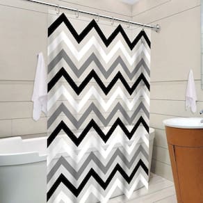 Cortina De Box Banheiro Zig Zag Branco E Preto C- Gancho