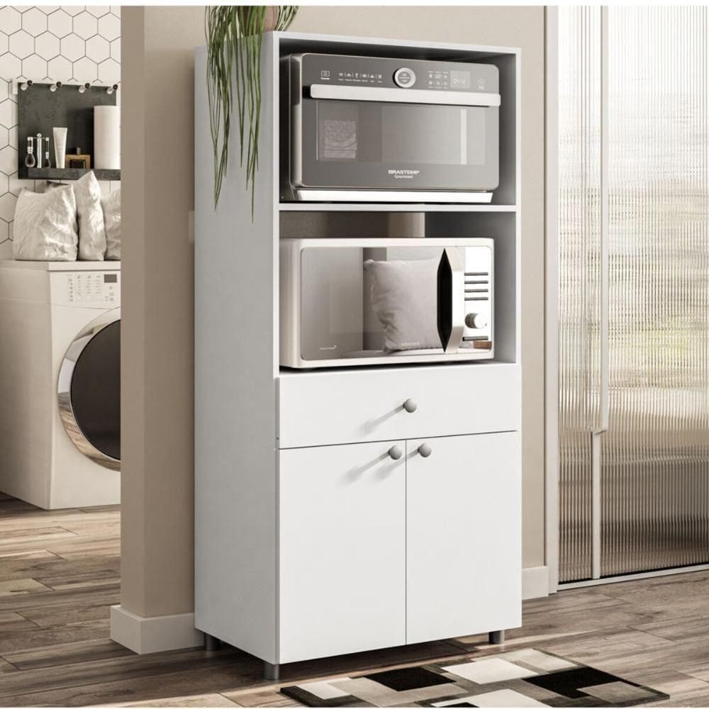 Armário De Cozinha Para Forno-micro-ondas Com 2 Portas E 1 Gaveta Multimóveis Cr20347 Branco