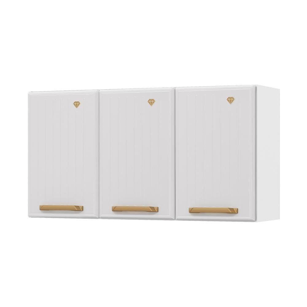 Armário De Cozinha Aéreo De Aço Com 3 Portas 105cm Multimóveis Cr20358 Branco