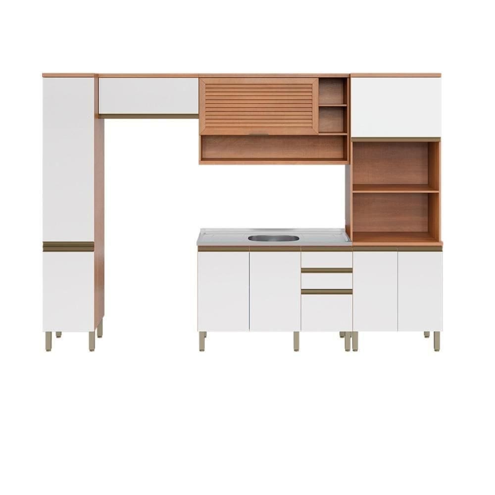 Cozinha Completa Modulada 5 Peças Com Torre Quente E Gabinete Pia Multimóveis Cr20407 Freijó-branco