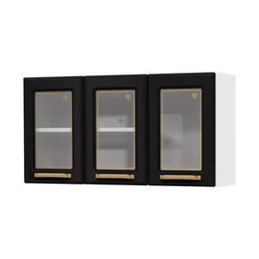 Armário De Cozinha Aéreo De Aço 3 Portas Com Vidro 105cm Multimóveis Cr20359 Branco-preto
