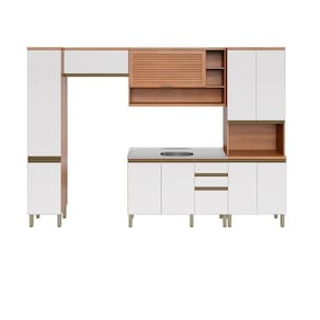 Cozinha Completa Modulada 5 Peças Com Gabinete Pia Multimóveis Cr20409 Freijó-branco