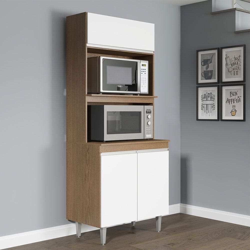 Armário Torre Quente Sabrina 80x202 Nicho Forno Menu Móveis Branco Avelã