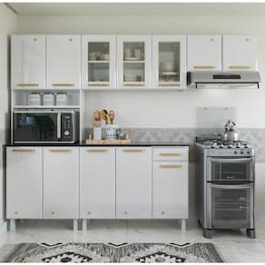 Cozinha Completa De Aço 4 Peças Armário Para Forno-micro E Balcão Multimóveis Cr20371 Branco