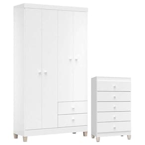 Cômoda Gaveteiro E Guarda Roupa 4 Portas Baby Kids Branco Flex - Incorplac
