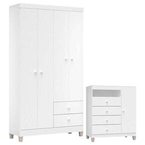 Cômoda E Guarda Roupa 4 Portas Baby Kids Branco Flex - Incorplac