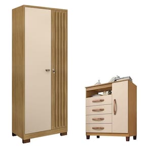 Cômoda Sapateira Cannes Com Armário Multiuso Versatile 2 Portas Com Chave Carvalho Americano Off White - Incorplac