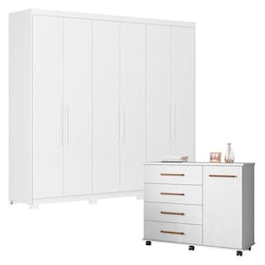 Cômoda Flora E Guarda Roupa Casal Venice 62580pe Branco Brilho Com Pés - Demóbile