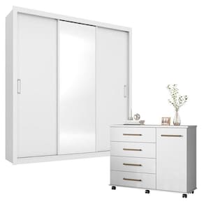 Cômoda Flora E Guarda Roupa Casal Residence Branco - Demóbile