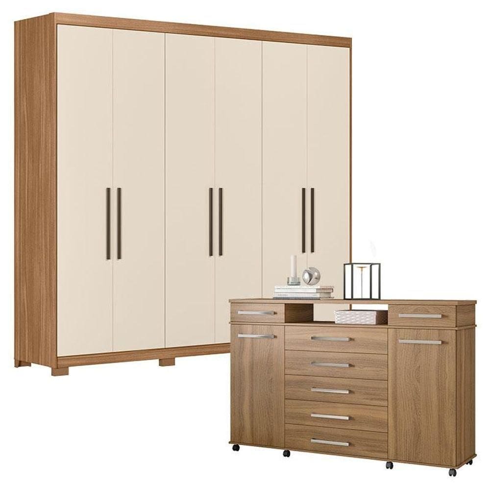 Cômoda London E Guarda Roupa Casal Venice 62780pe Amendola Touch Off White Com Pés - Demóbile