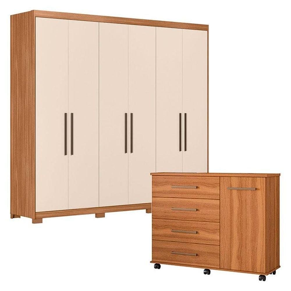 Cômoda Flora E Guarda Roupa Casal Venice 62780pe Amendola Touch Off White Com Pés - Demóbile