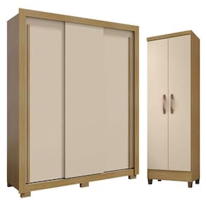 Guarda Roupa Solteiro Nevoa Flex 3 Portas De Correr E Armário Multiuso Egito Carvalho Americano Off White - Incorplac