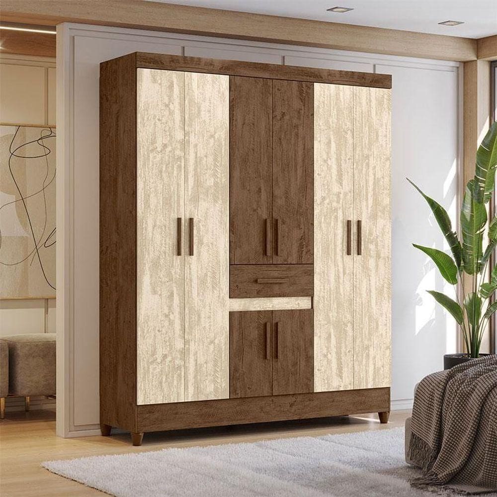 Guarda Roupa Casal Ambiente Portugal 8 Portas Castanho Wood Avelã Wood - Moval