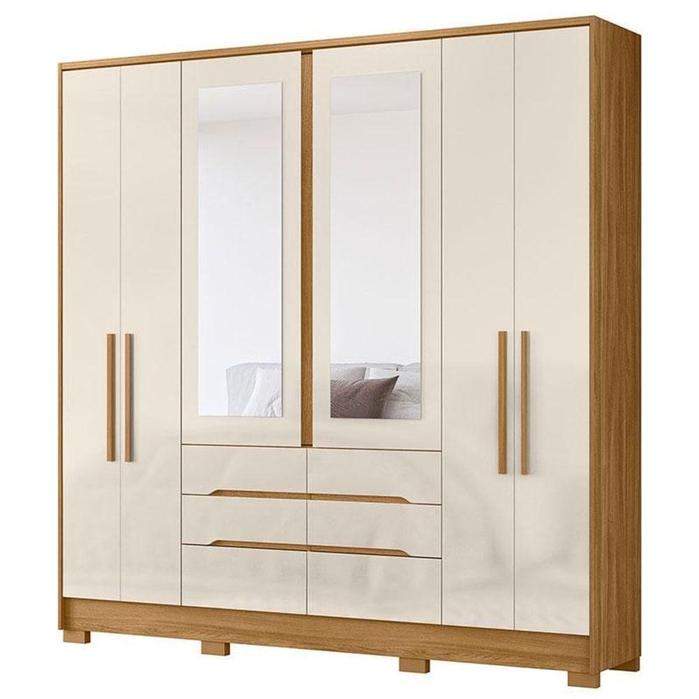 Guarda Roupa Casal San Francisco 6 Portas Freijó Off White Com Espelho - Moval