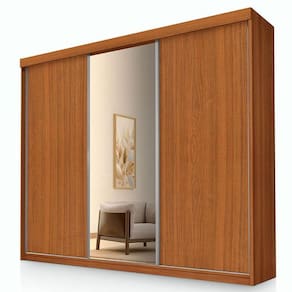 Guarda Roupa Casal Florença 3 Portas De Correr Com Espelho Carvalho New - Luapa