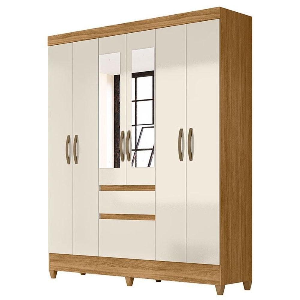 Guarda Roupa Casal New Cuba 6 Portas Freijó Off White Com Espelho - Moval